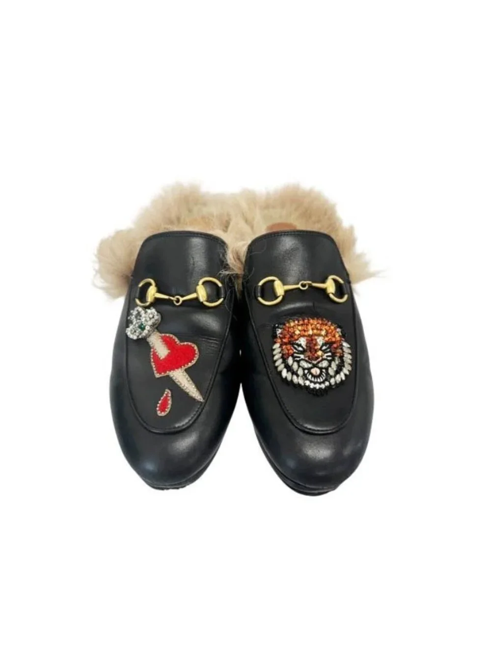 Gucci Princetown Horsebit Fur Mules Slip Ons Black